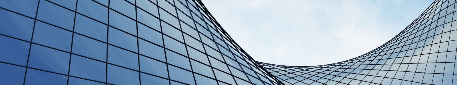 View of the clouds reflected in the curve glass office building. 3d rendering